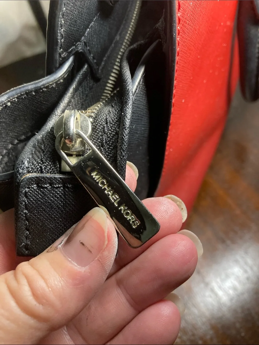 Michael Kors Red and Black Saffiano leather Satchel tote